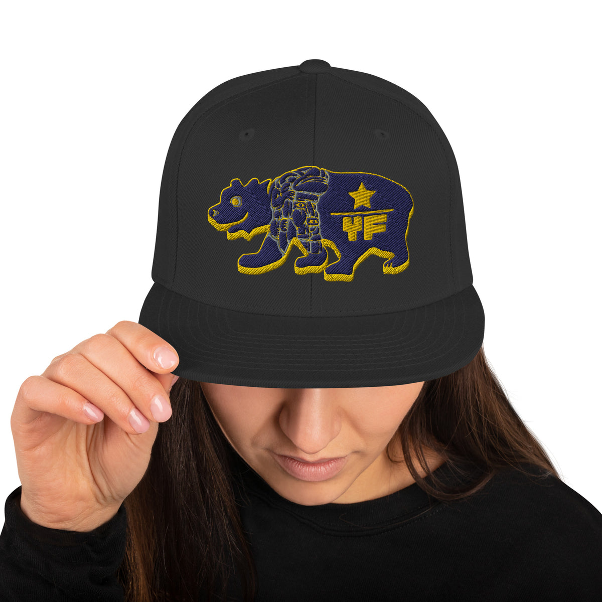 Young Frank Cali Bear Snapback Hat - Blue and Gold